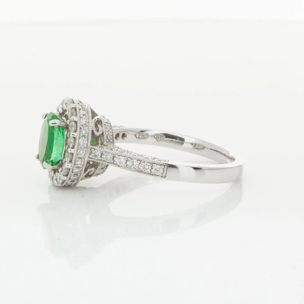 18ct White Gold 1.00ct Emerald & Diamond Ring