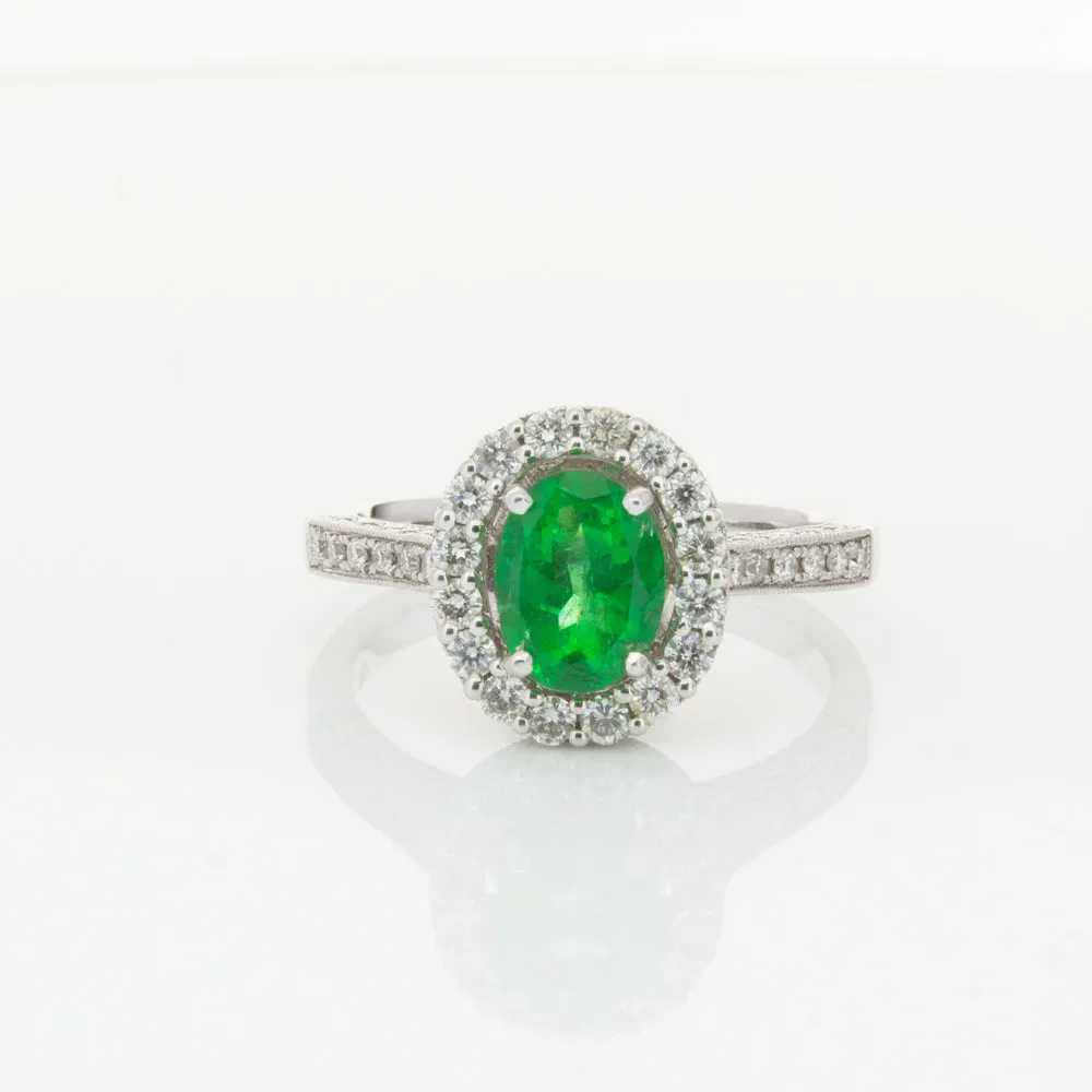 18ct White Gold 1.00ct Emerald & Diamond Ring