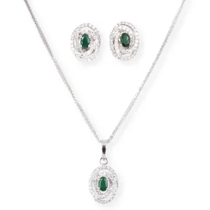 18ct White Gold Diamond and Emerald Set (Pendant   Chain   Earrings) MCS6863/4