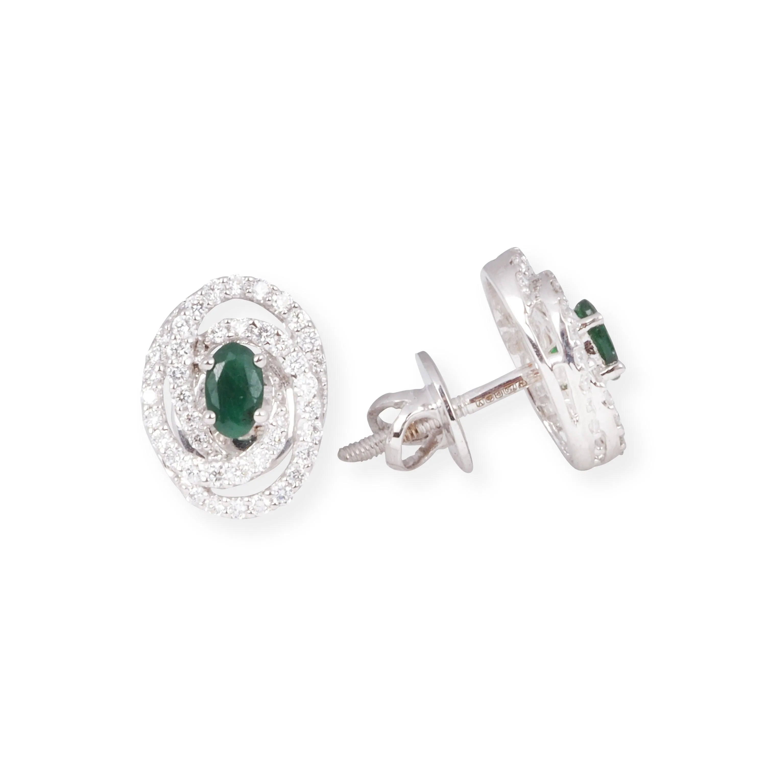 18ct White Gold Diamond and Emerald Set (Pendant   Chain   Earrings) MCS6863/4