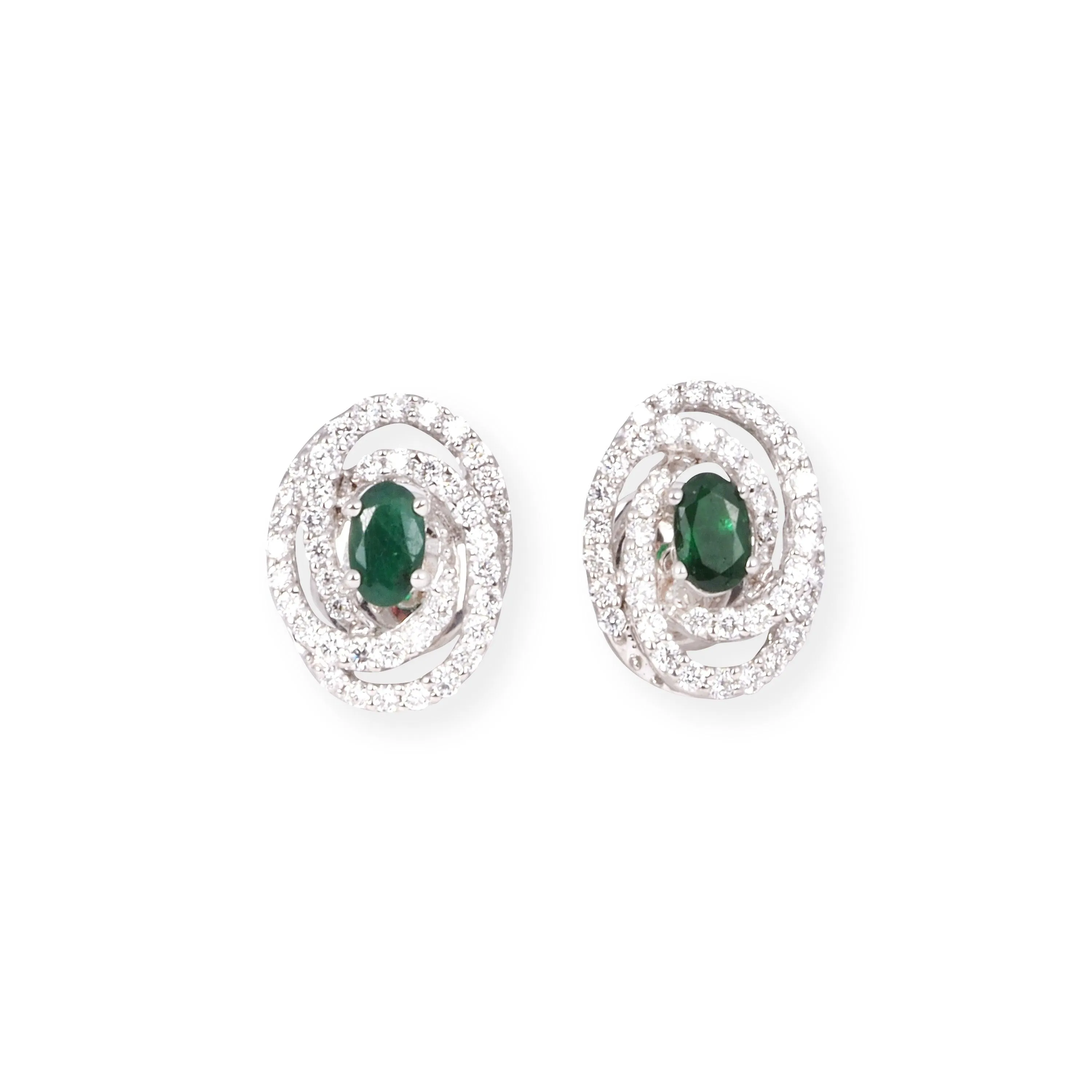 18ct White Gold Diamond and Emerald Set (Pendant   Chain   Earrings) MCS6863/4