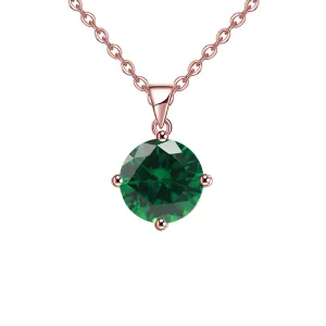 18K Rose Gold 2 Carat Created Emerald Round Stud Necklace Plated 18 inch