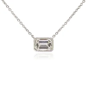 18K WHITE GOLD EMERALD CUT SOLITAIRE DIAMOND NECKLACE - 0.70CTW