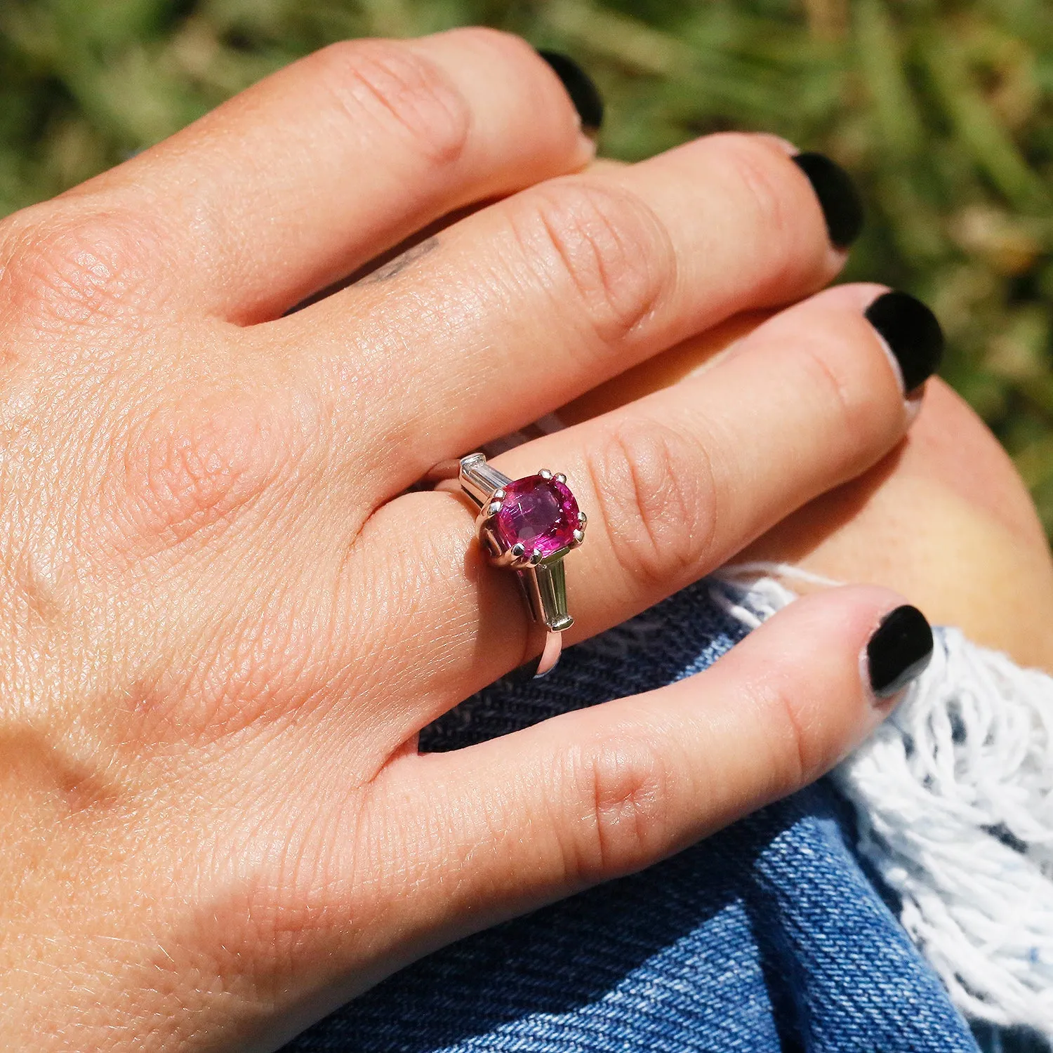 2.22ct GIA Burma Ruby 3-Stone Ring with Diamonds Platinum