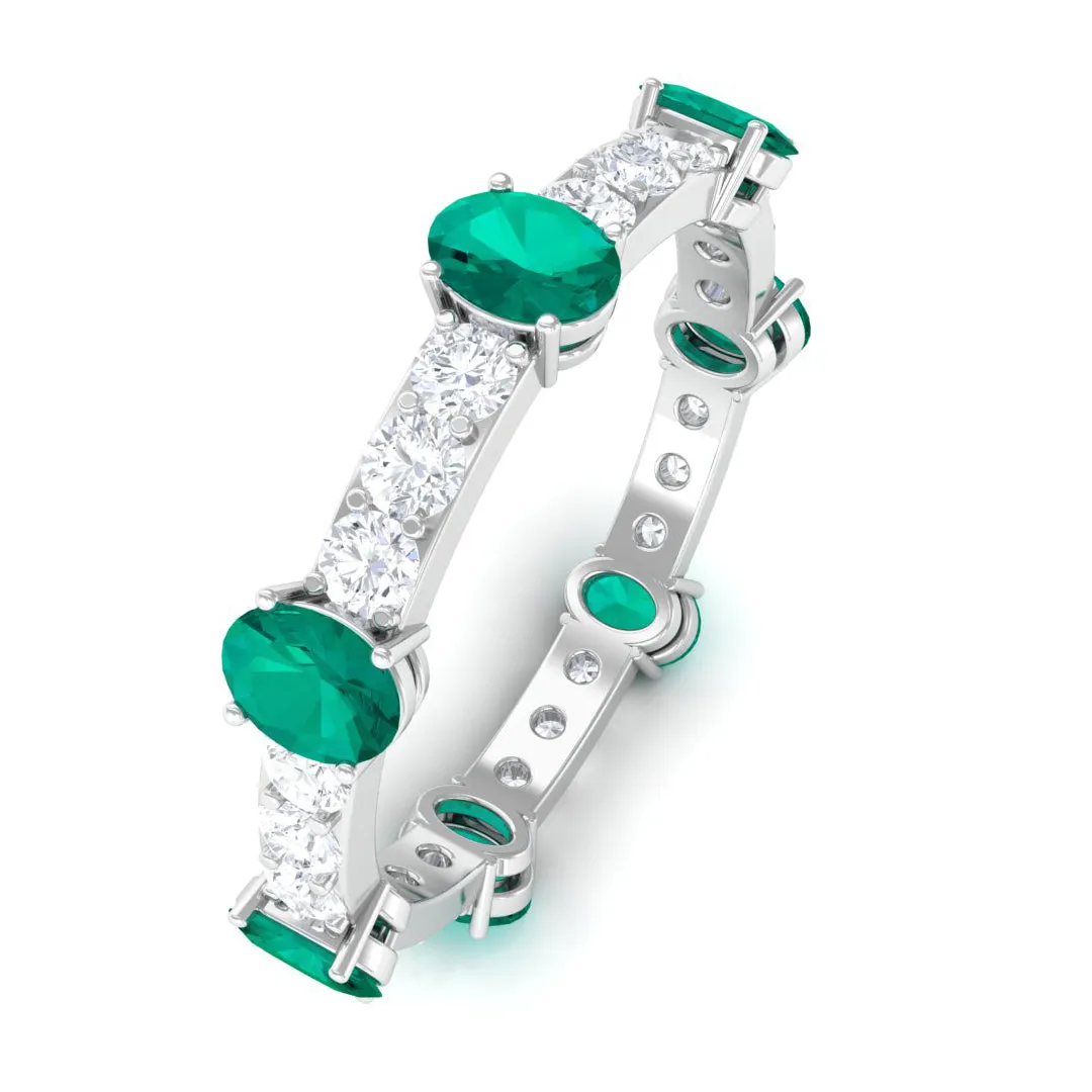 2.25 CT Oval Emerald Eternity Band Ring with Diamond