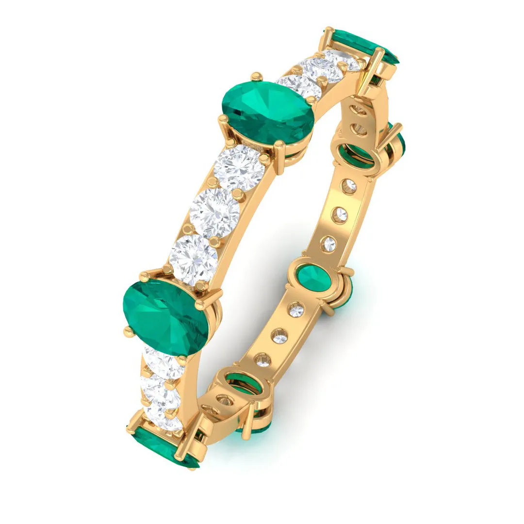 2.25 CT Oval Emerald Eternity Band Ring with Diamond