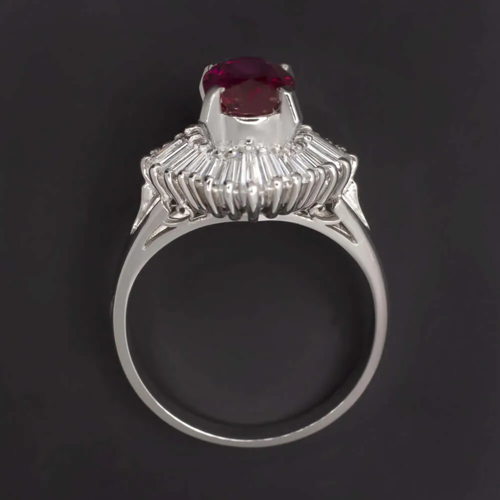 2.3ct GIA CERTIFIED NO HEAT RUBY DIAMOND PLATINUM COCKTAIL RING HALO BALLERINA