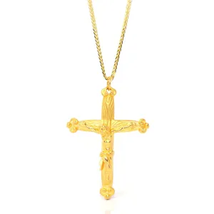 24k Yellow Gold Cross Charm Necklace