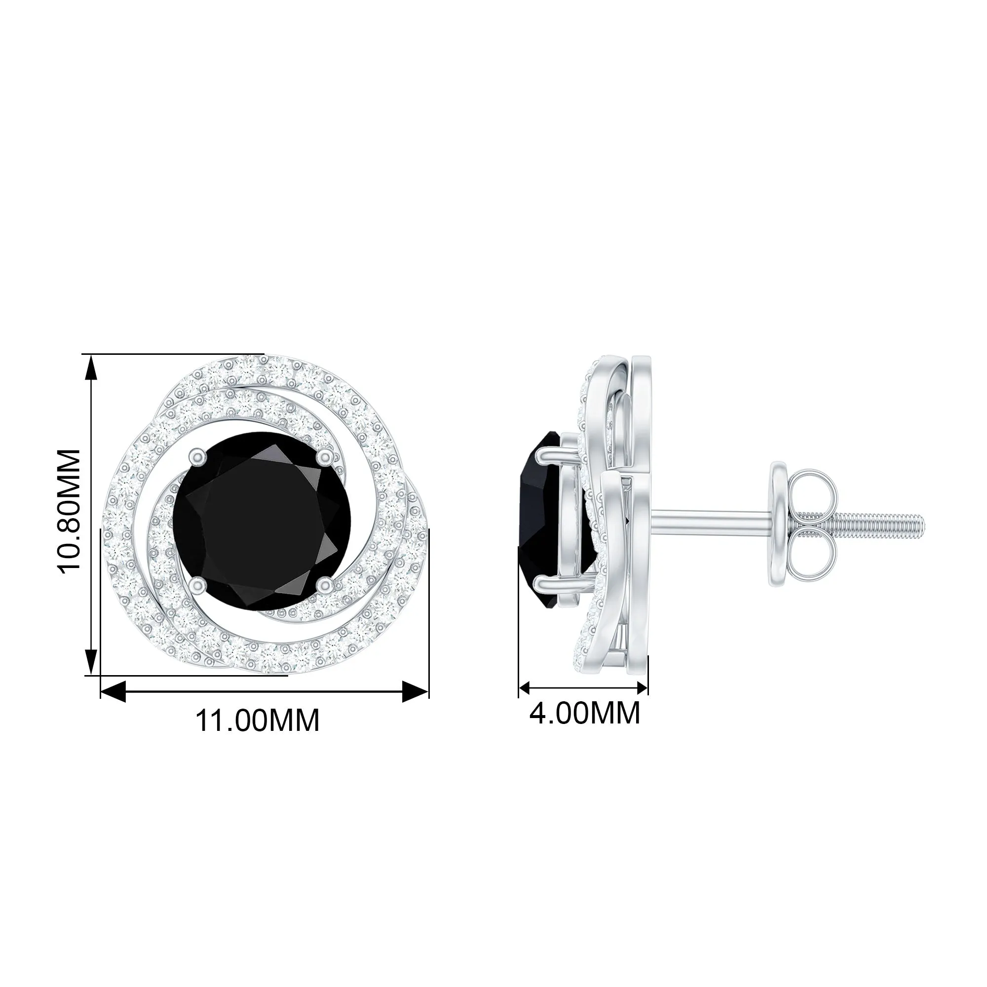 3 CT Created Black Diamond and Diamond Swirl Stud Earrings