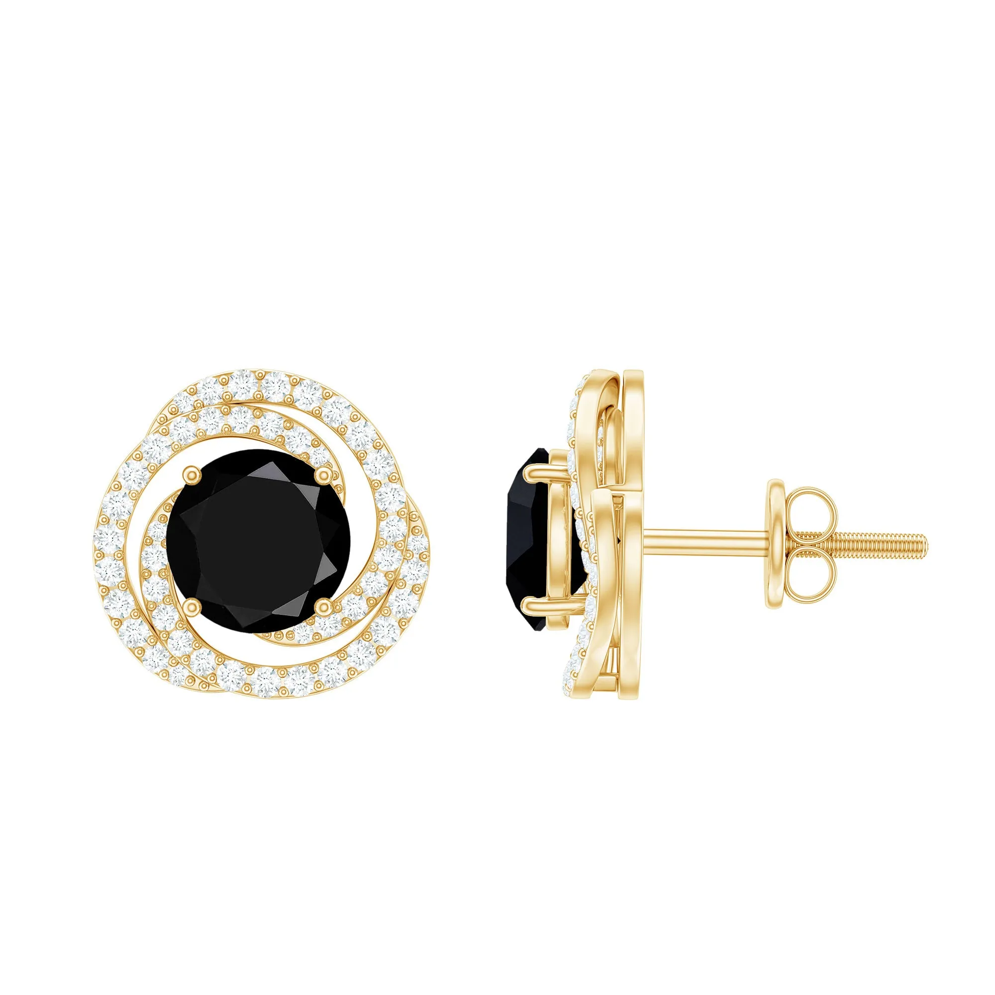 3 CT Created Black Diamond and Diamond Swirl Stud Earrings