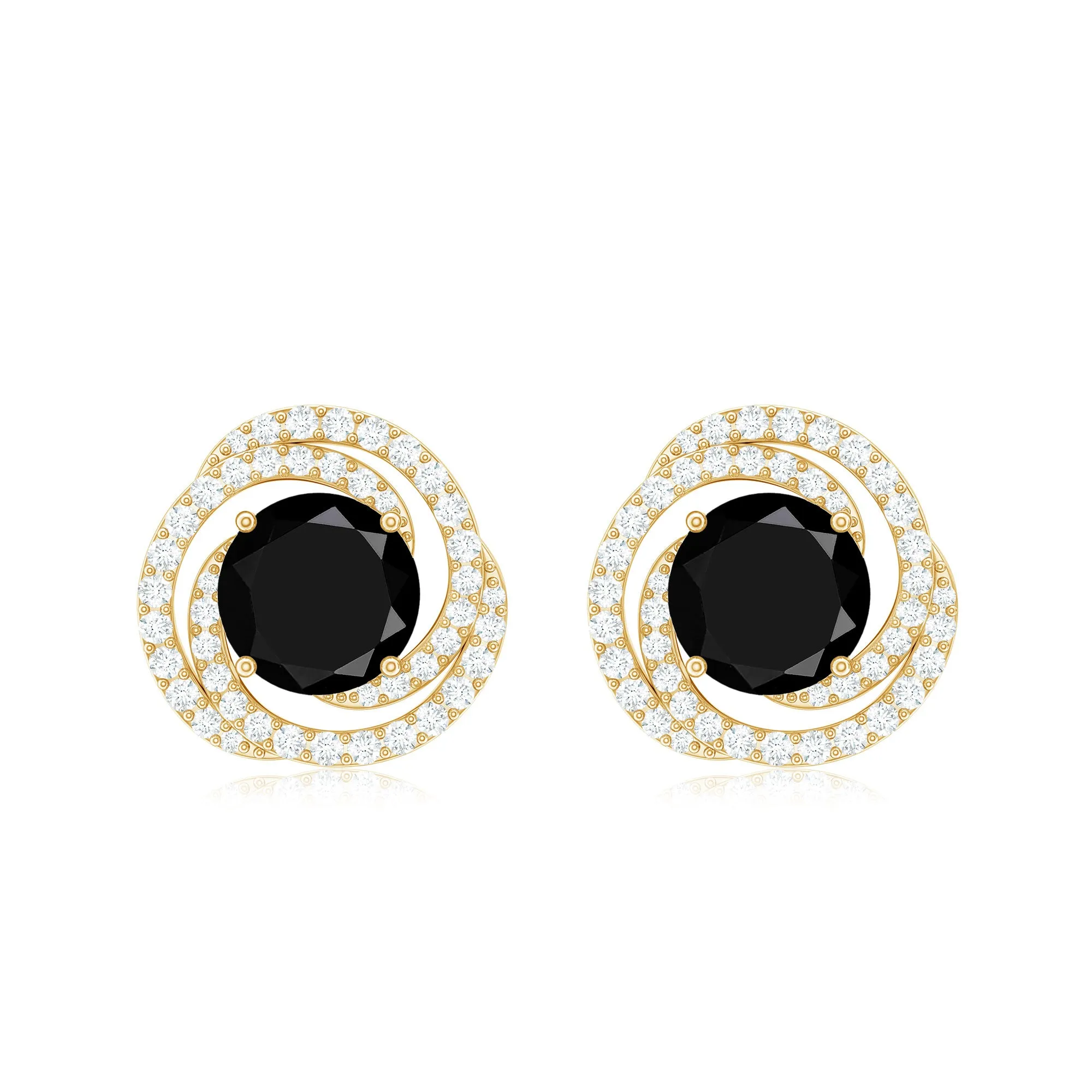 3 CT Created Black Diamond and Diamond Swirl Stud Earrings