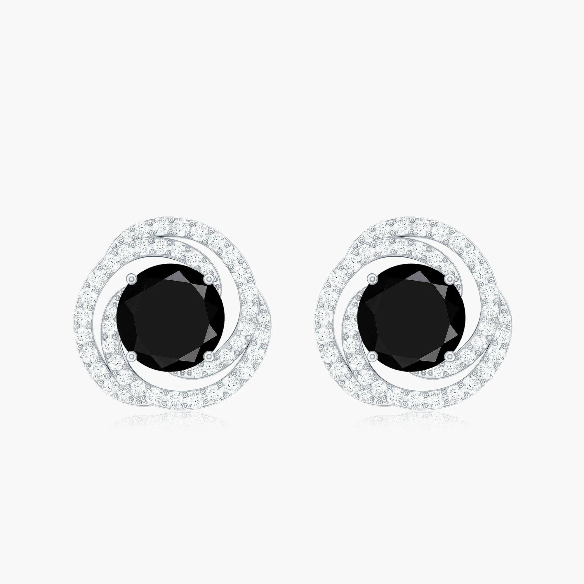 3 CT Created Black Diamond and Diamond Swirl Stud Earrings