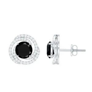 3 CT Created Black Diamond and Diamond Swirl Stud Earrings