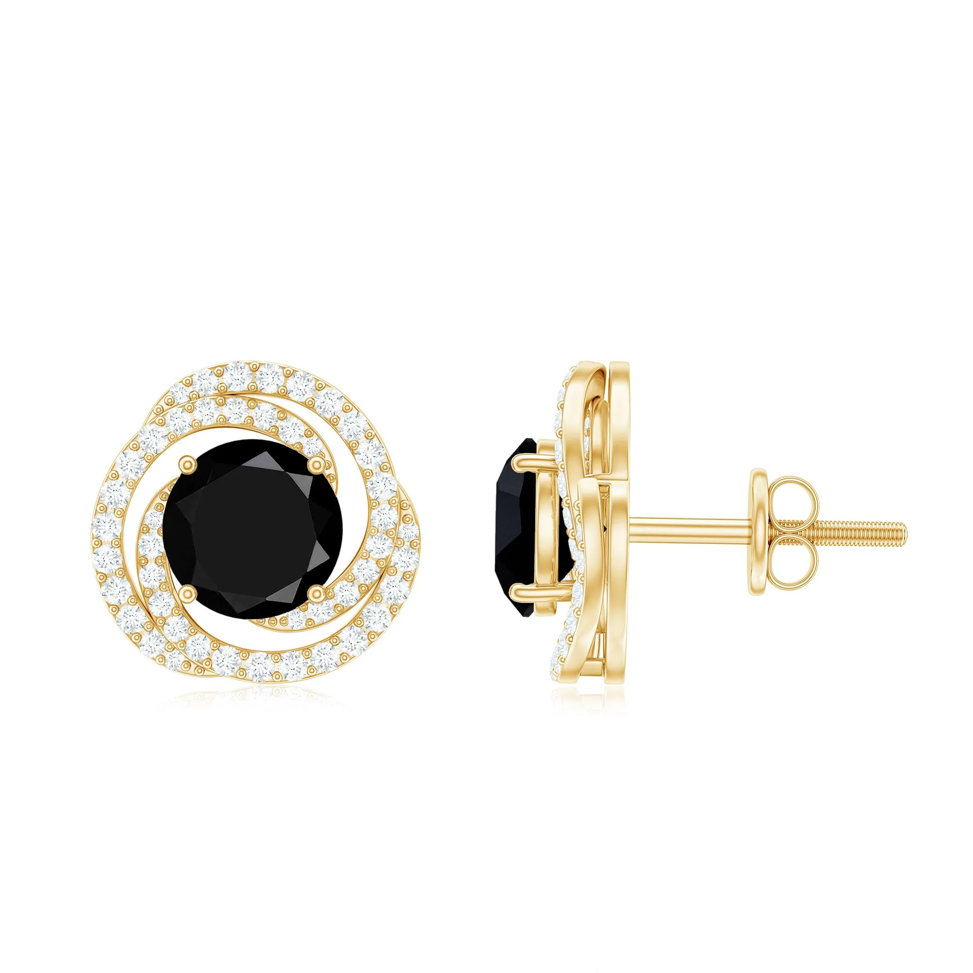 3 CT Created Black Diamond and Diamond Swirl Stud Earrings
