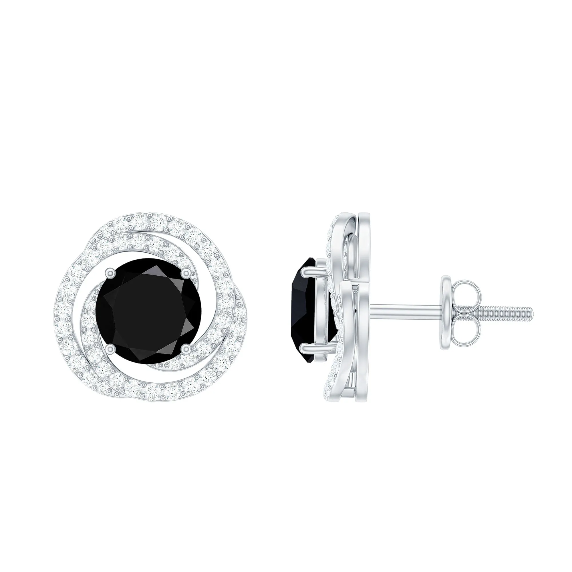 3 CT Created Black Diamond and Diamond Swirl Stud Earrings