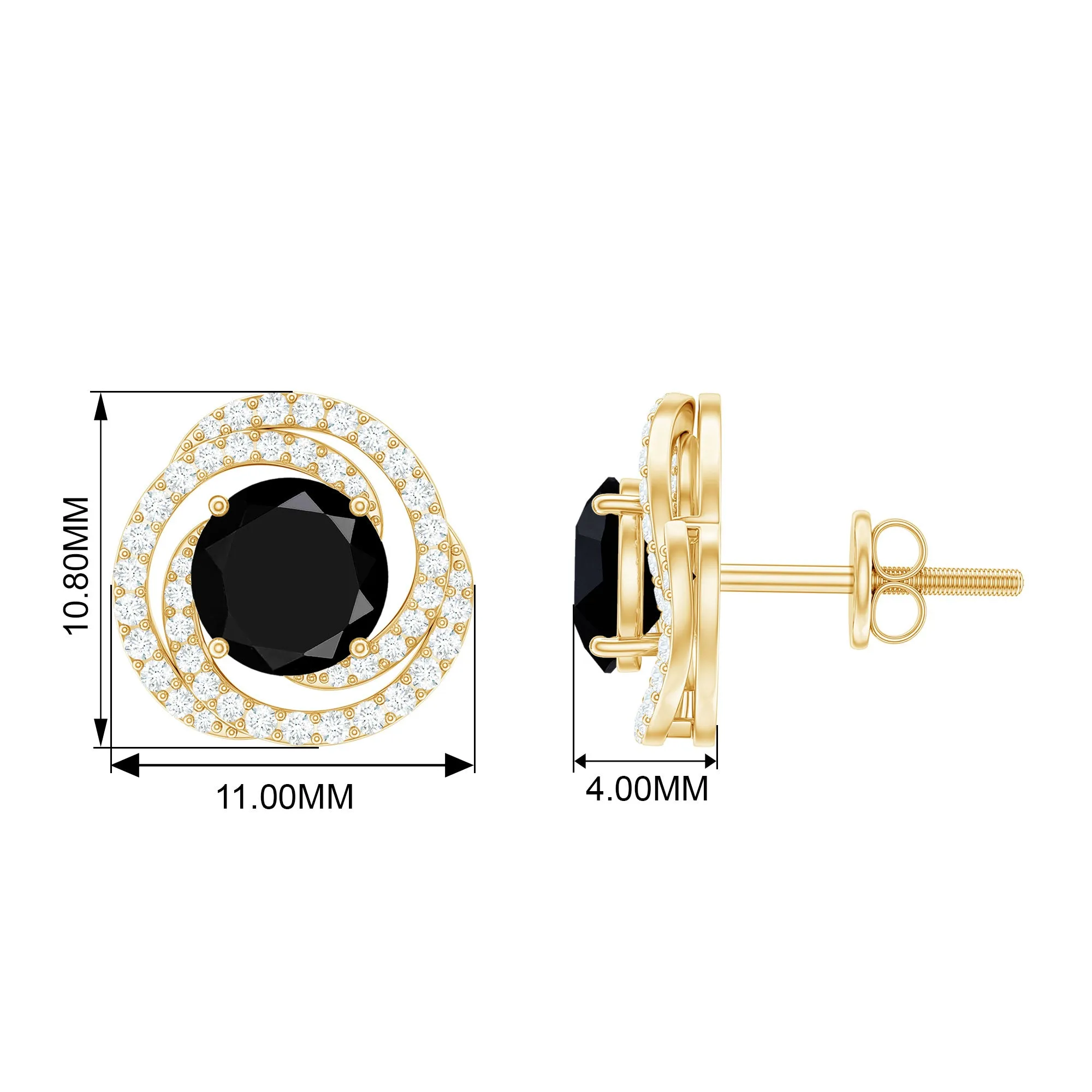 3 CT Created Black Diamond and Diamond Swirl Stud Earrings