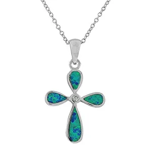 925 Sterling Silver Womens Latin Religious Cross Pink Simulated Opal Pendant Necklace