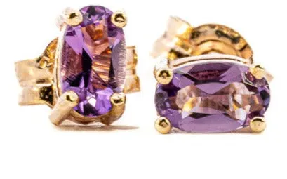 9ct Yellow Gold Amethyst Earrings