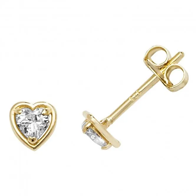 9ct Yellow Gold Heart Zirconia Stud Earrings ES585