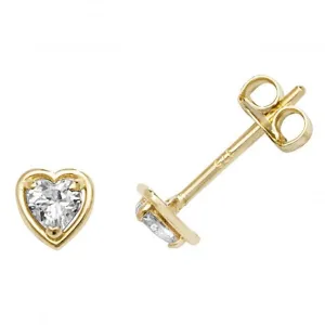 9ct Yellow Gold Heart Zirconia Stud Earrings ES585