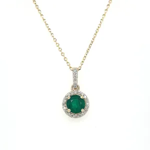 9ct Yellow Gold Round 0.45ct Emerald & Diamond Halo Pendant