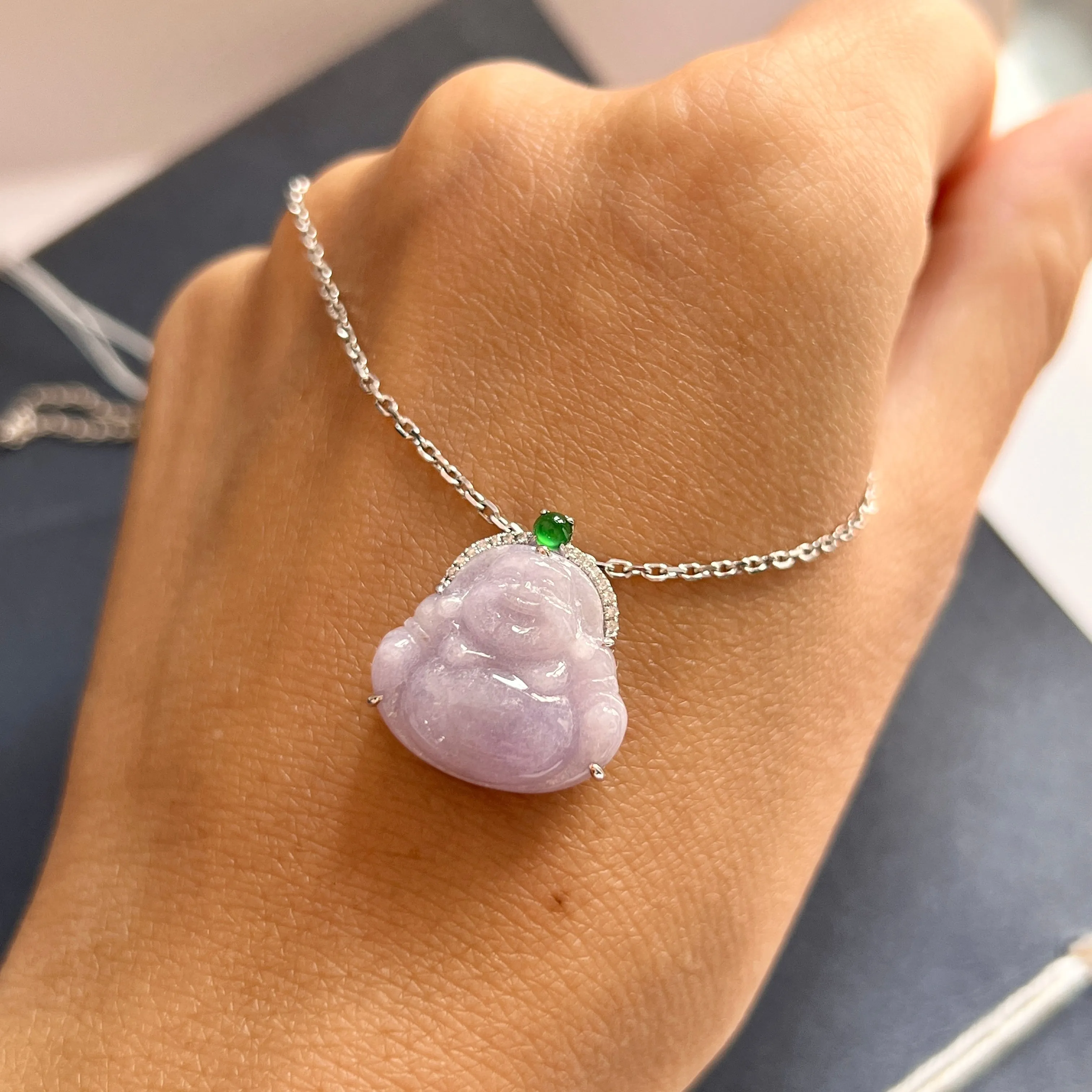 A-Grade Lavender Jadeite Bespoke Buddha Pendant No.171960