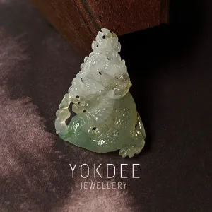 A-Grade Natural Green White Jadeite Dragon Pendant No.171093