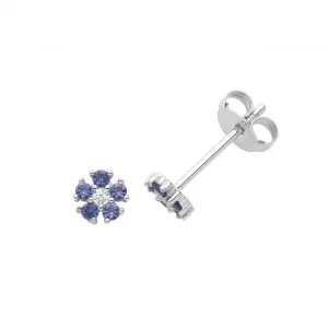 Acotis Silver Blue Zirconia Floral Stud Earrings G51312S