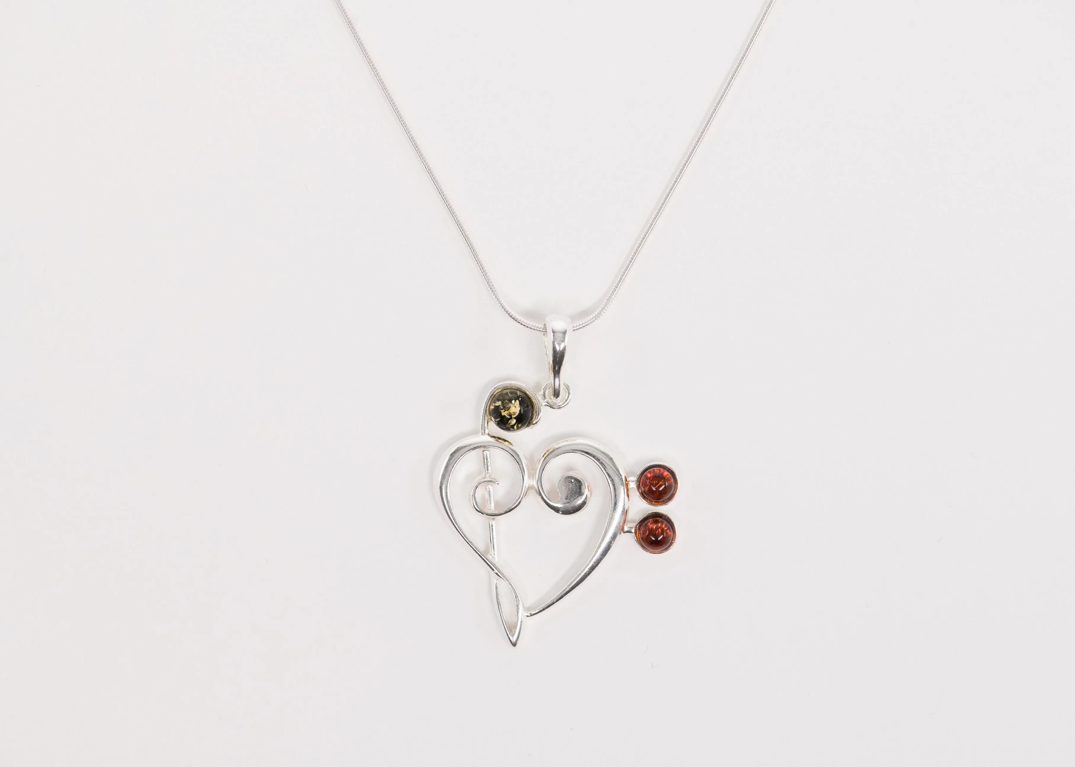 Amber Treble/Bass Clef Heart Necklace