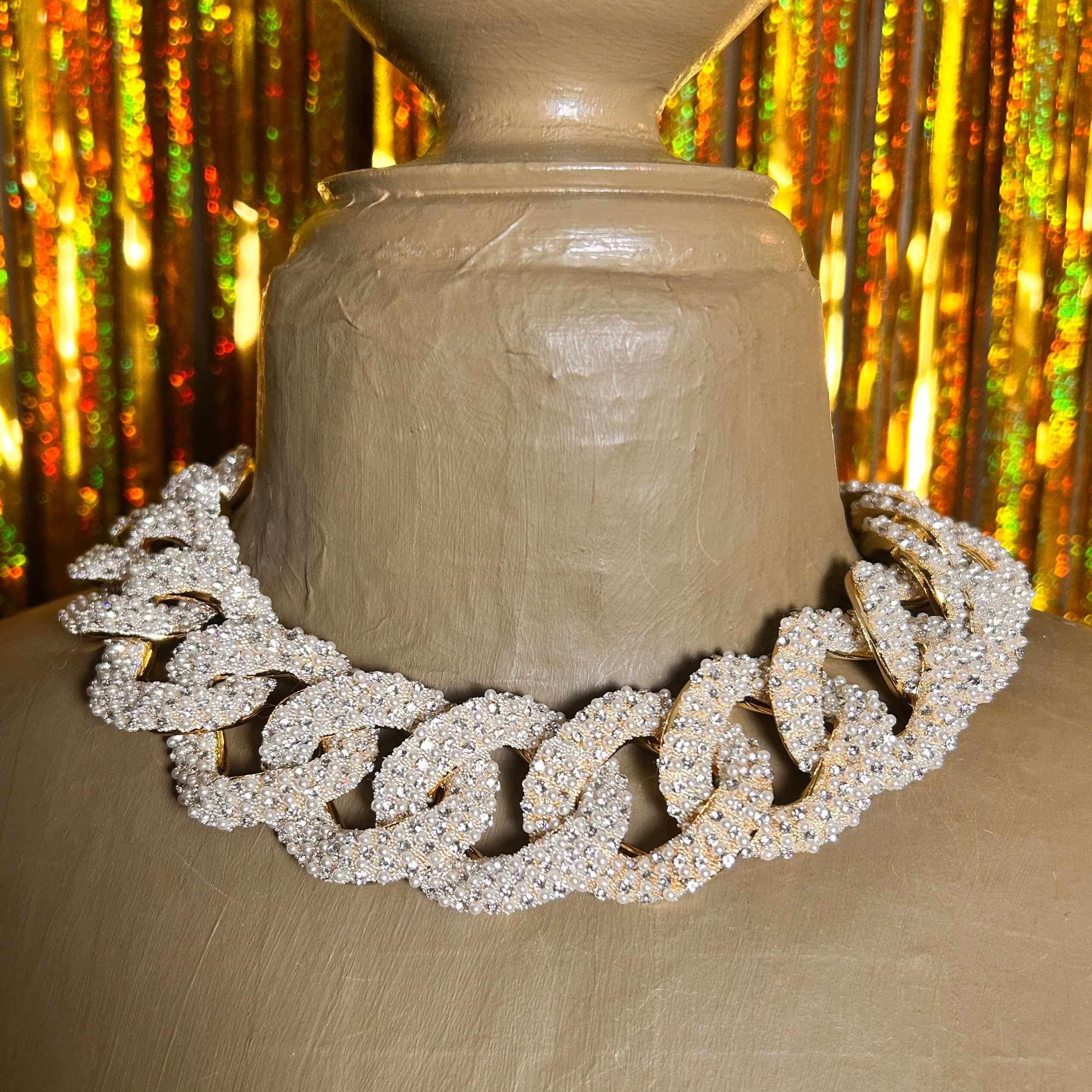 AMELIA pearl encrusted oversized link choker necklace