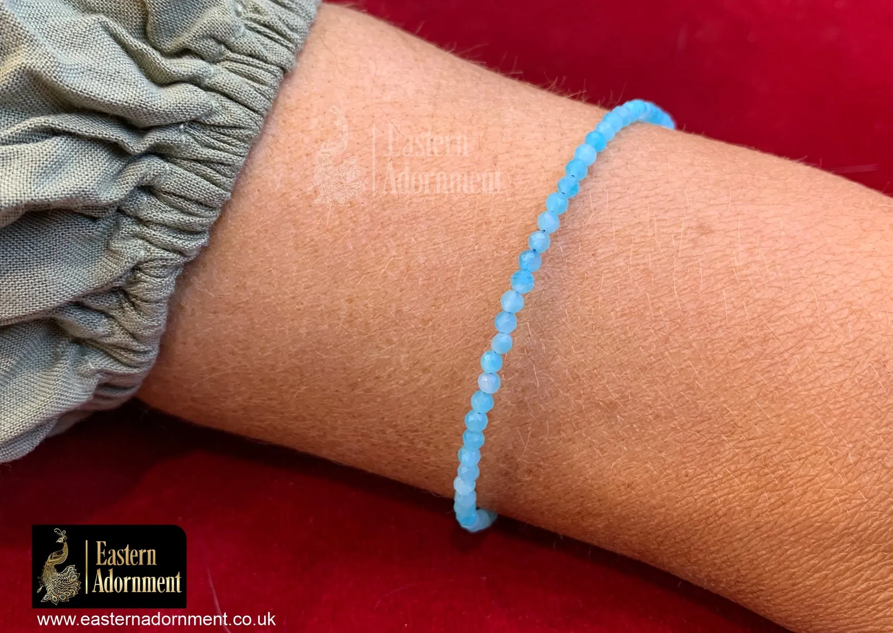 Aqua Chalcedony Micro Cut Bead Bracelet