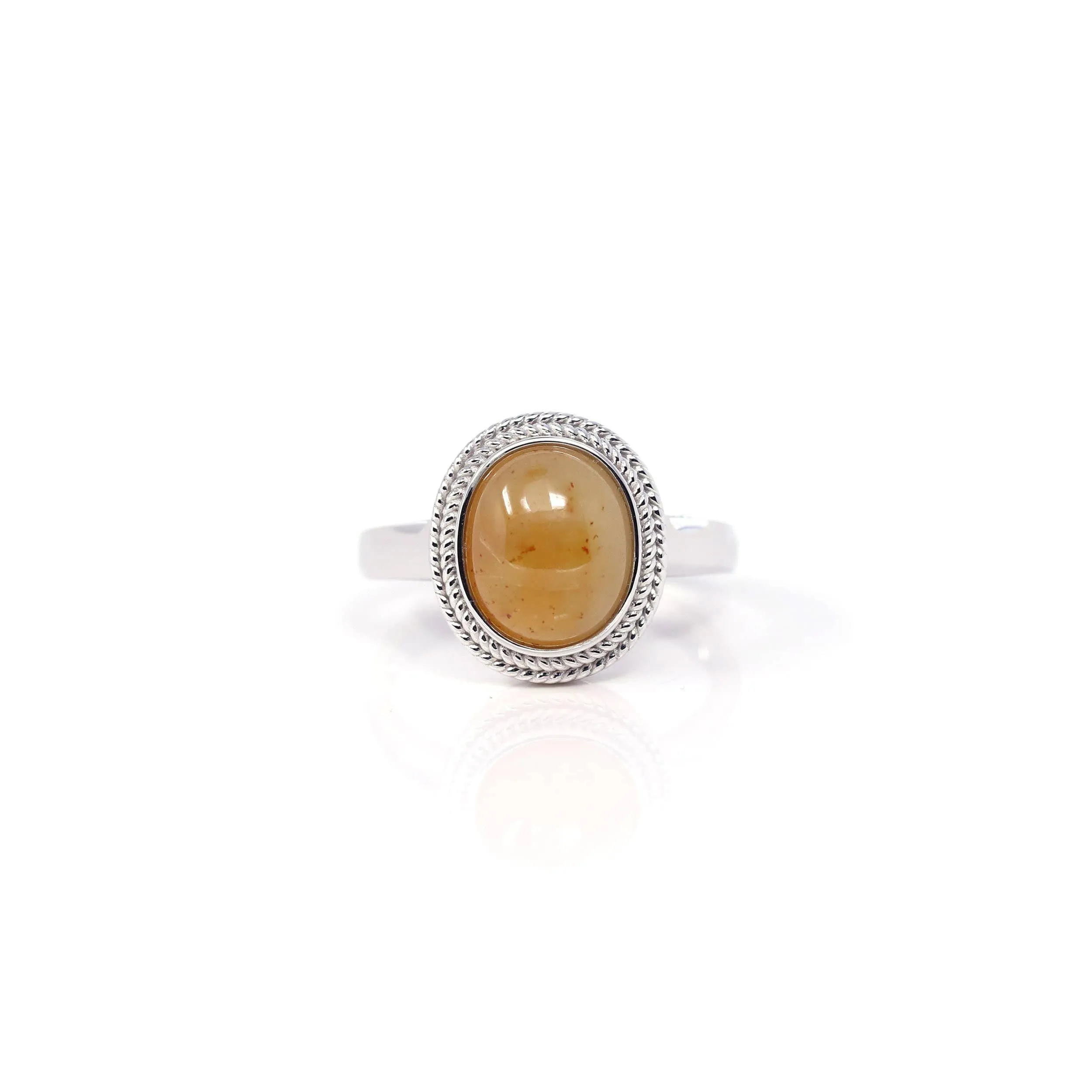 Baikalla 14k White Gold Yellow Jadeite Rope Ring