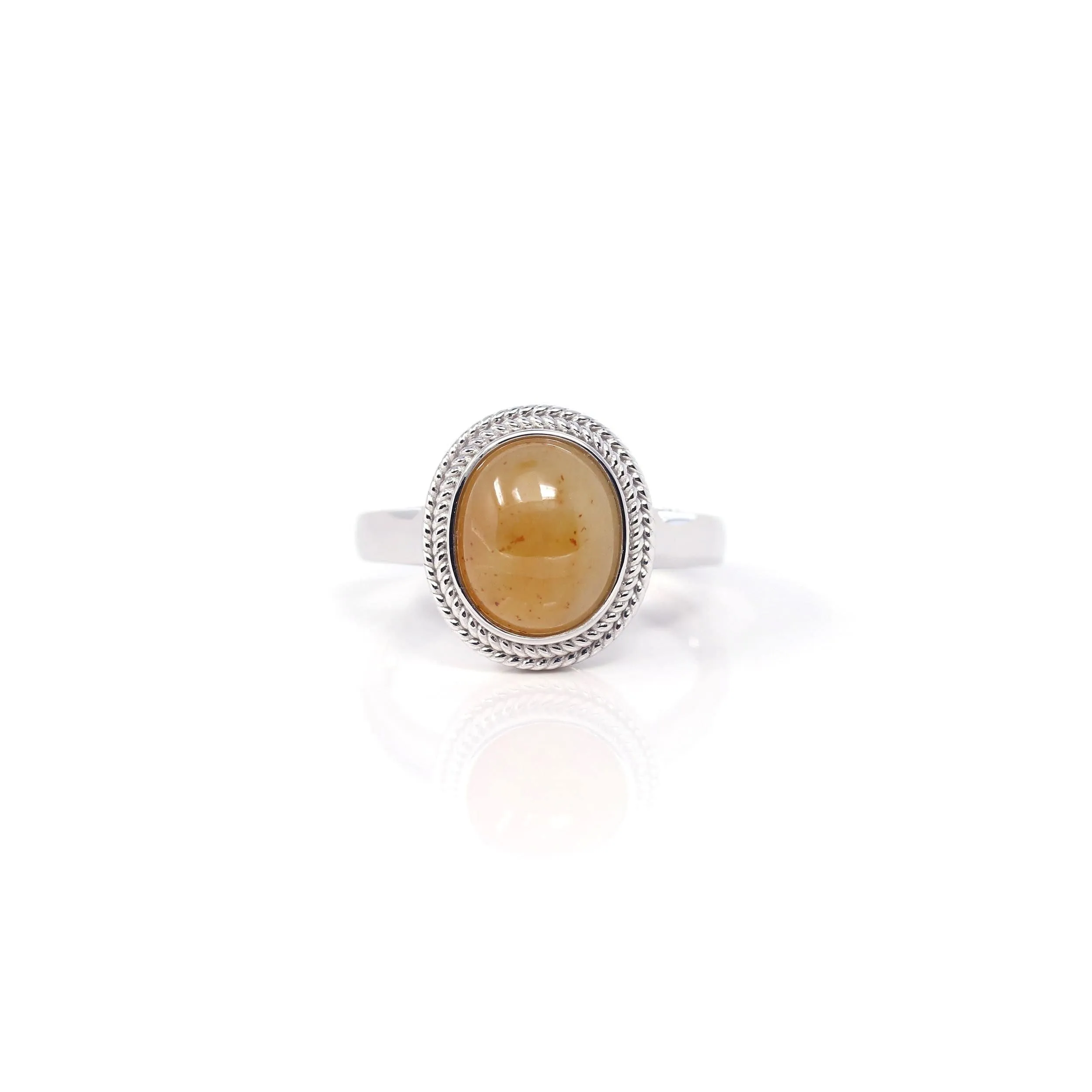 Baikalla 14k White Gold Yellow Jadeite Rope Ring
