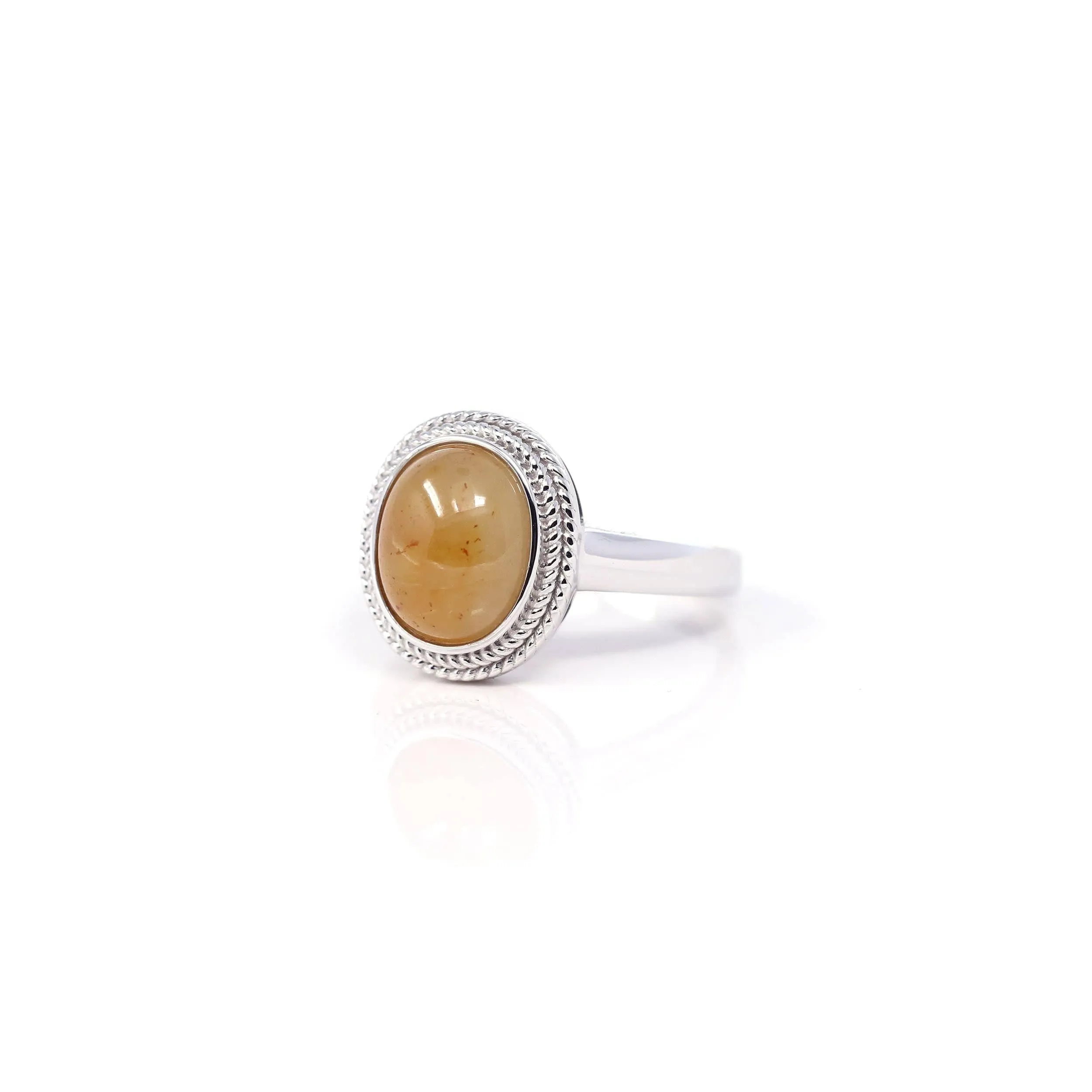 Baikalla 14k White Gold Yellow Jadeite Rope Ring