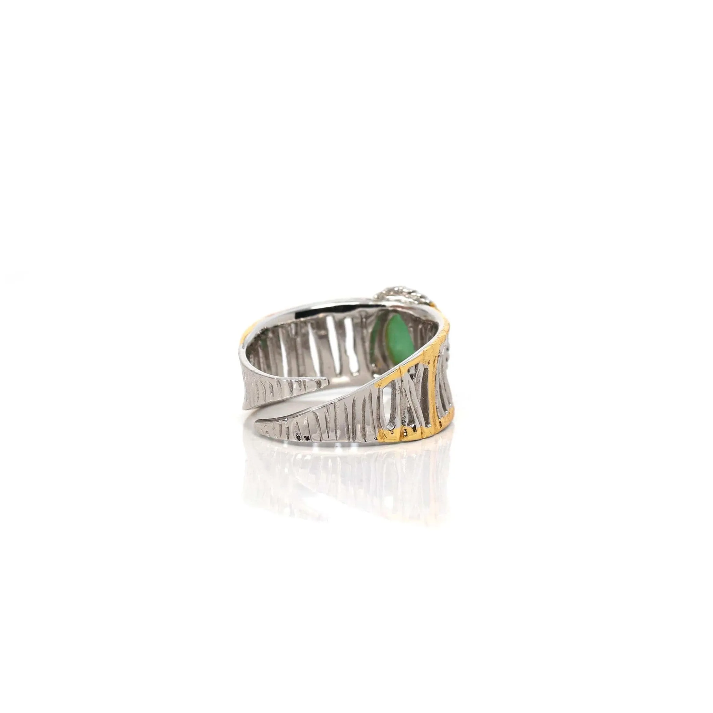 Baikalla Antique Natural Jadeite Jade Sterling Silver Gold Plated Two Tone Ring