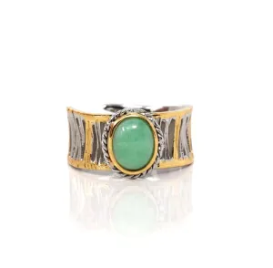 Baikalla Antique Natural Jadeite Jade Sterling Silver Gold Plated Two Tone Ring