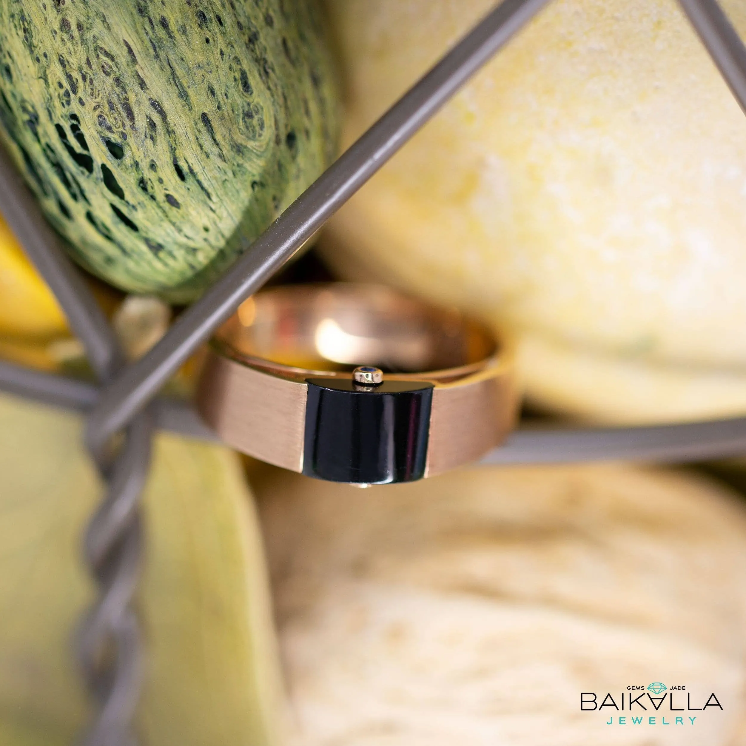Baikalla™ "Classic Half Round Cabochon" Genuine Burmese Emerald Cut Black Jadeite Jade Engagement Ring