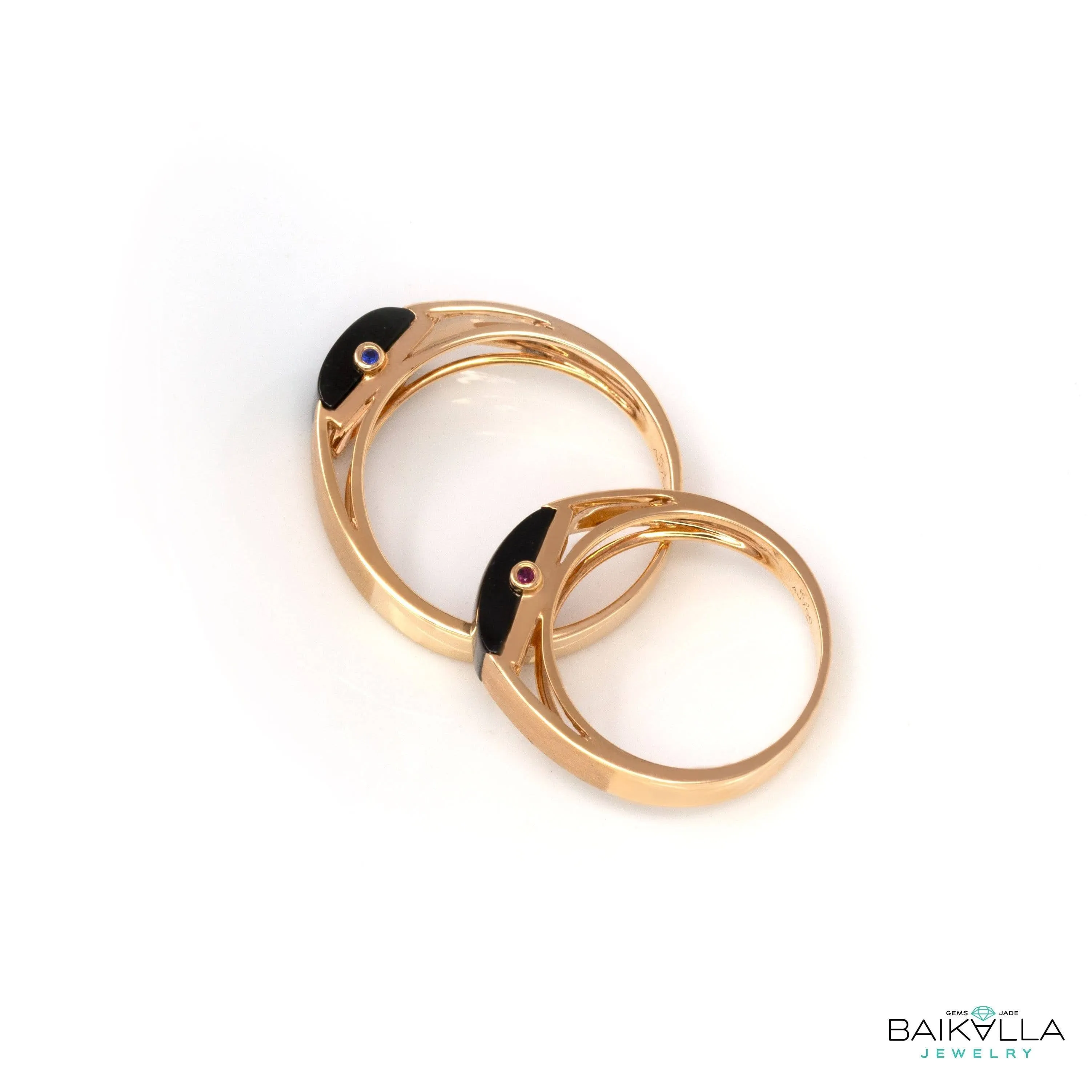 Baikalla™ "Classic Half Round Cabochon" Genuine Burmese Emerald Cut Black Jadeite Jade Engagement Ring
