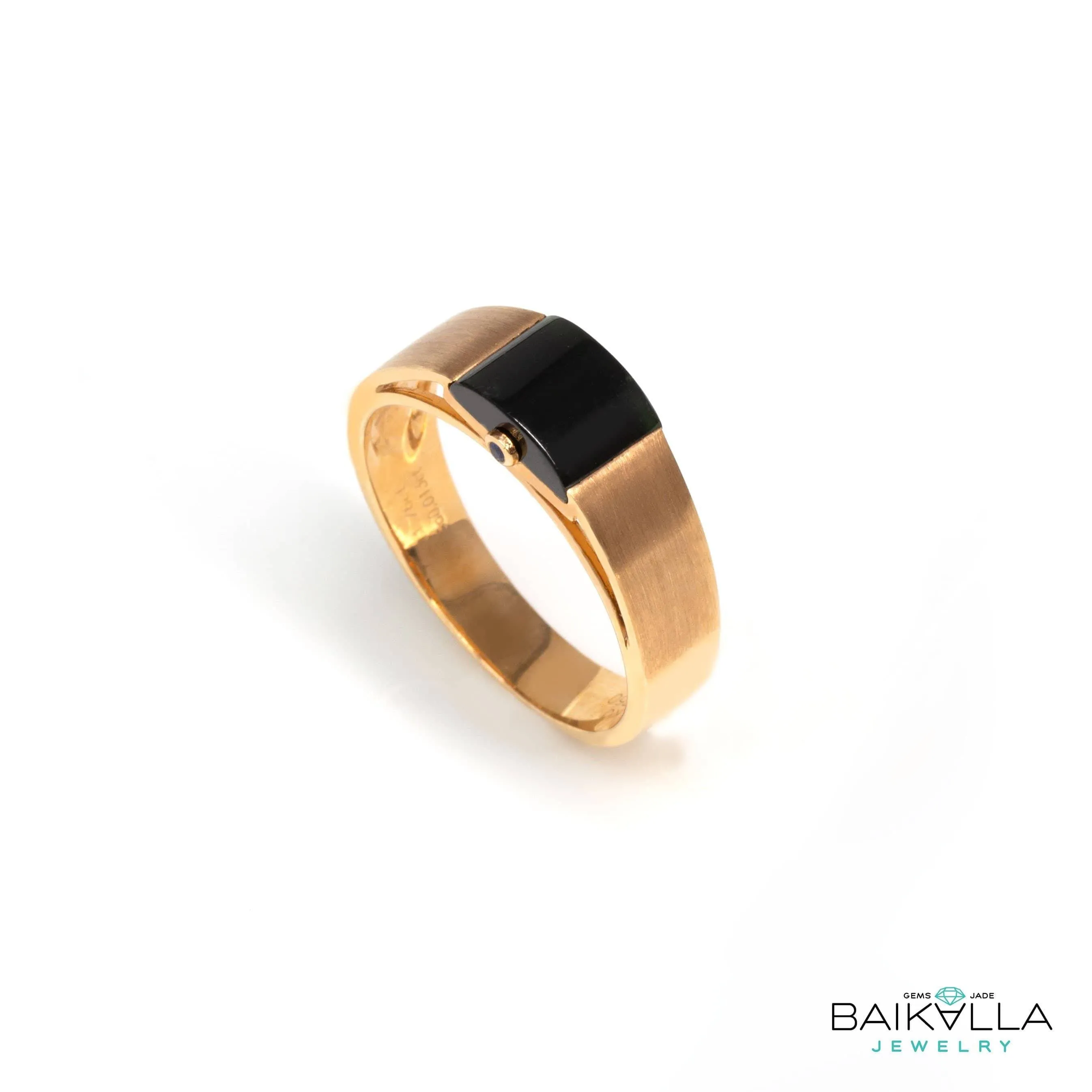 Baikalla™ "Classic Half Round Cabochon" Genuine Burmese Emerald Cut Black Jadeite Jade Engagement Ring