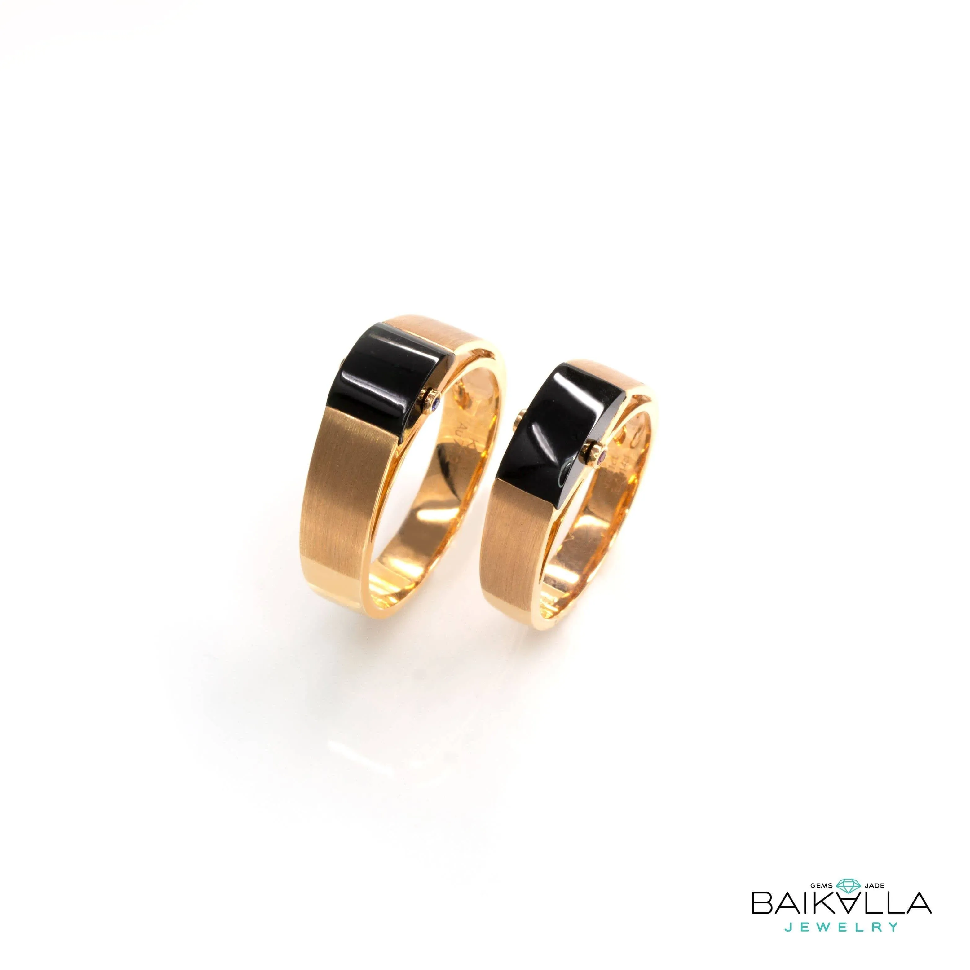 Baikalla™ "Classic Half Round Cabochon" Genuine Burmese Emerald Cut Black Jadeite Jade Engagement Ring