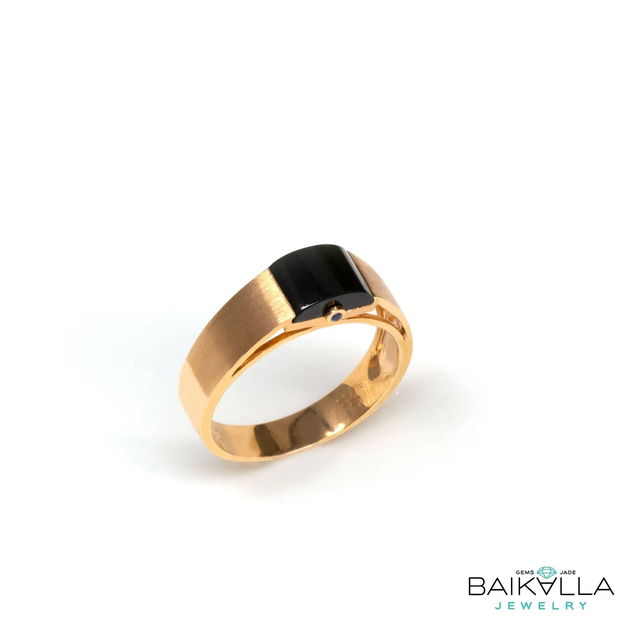 Baikalla™ "Classic Half Round Cabochon" Genuine Burmese Emerald Cut Black Jadeite Jade Engagement Ring