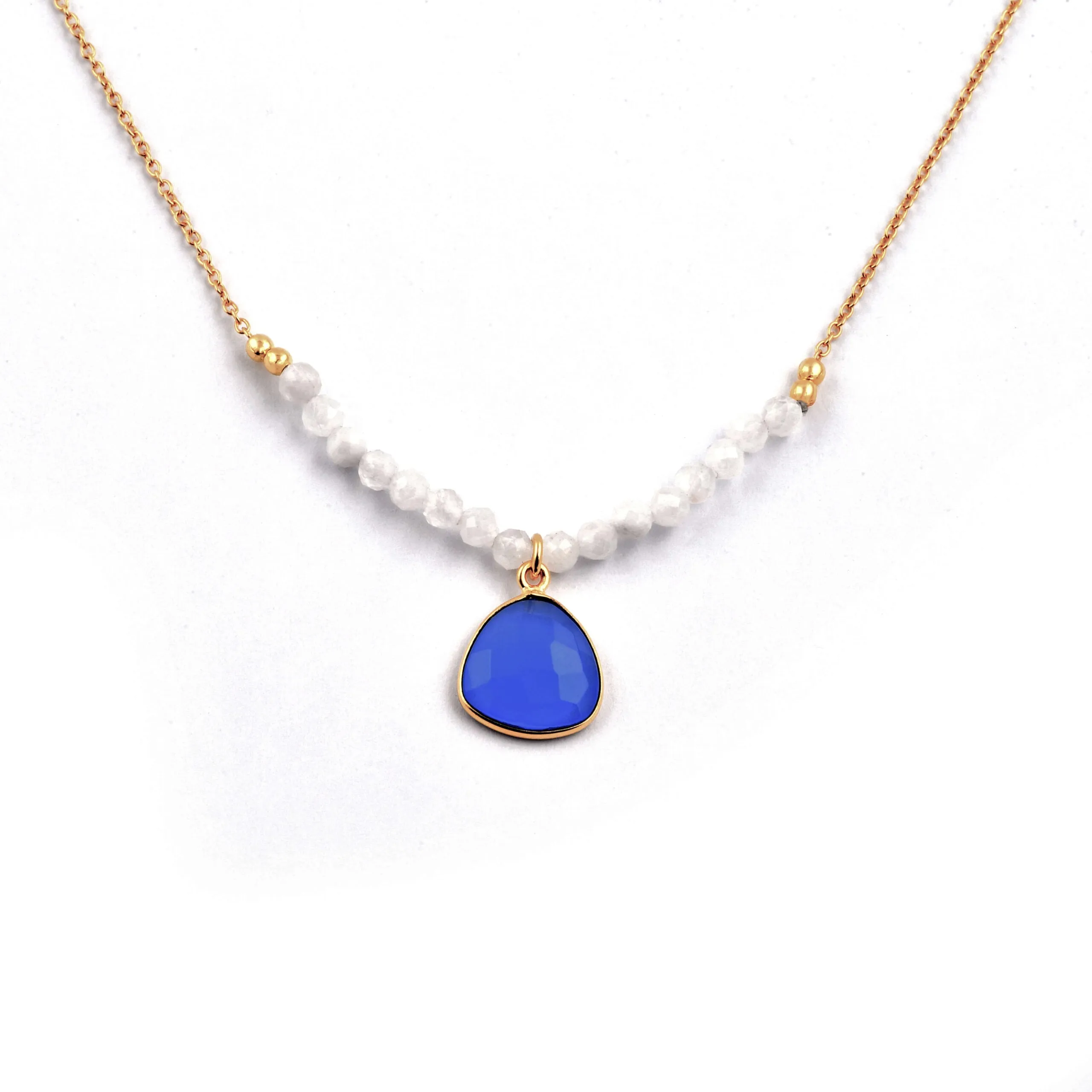 Banyan Rainbow Moonstone and Blue Chacedony Necklace