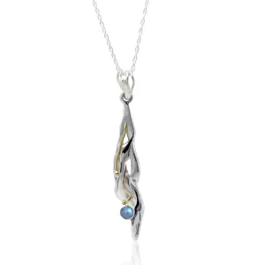Banyan Rainbow Moonstone and Gold Wire Silver Necklace