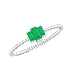 Bar Set Baguette Cut Emerald Three Stone Promise Ring in Gold