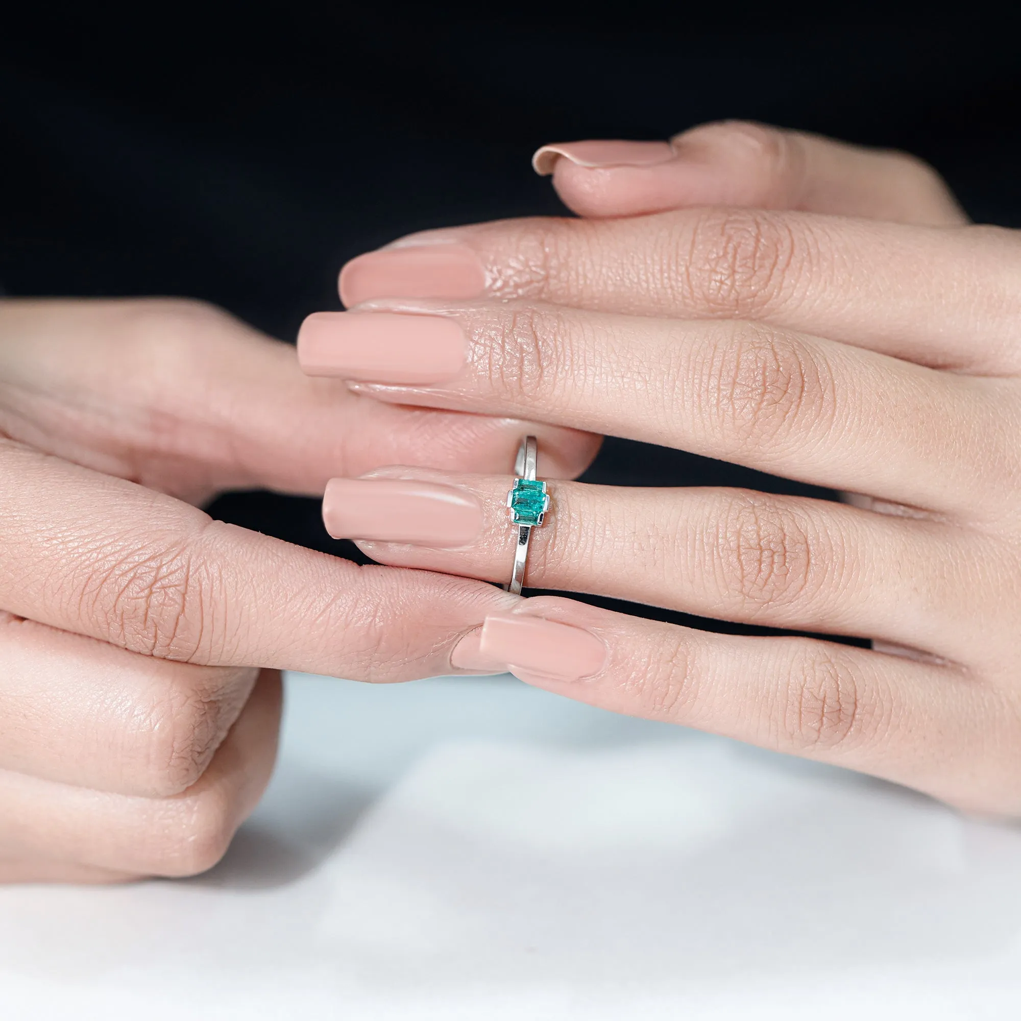 Bar Set Baguette Cut Emerald Three Stone Promise Ring in Gold