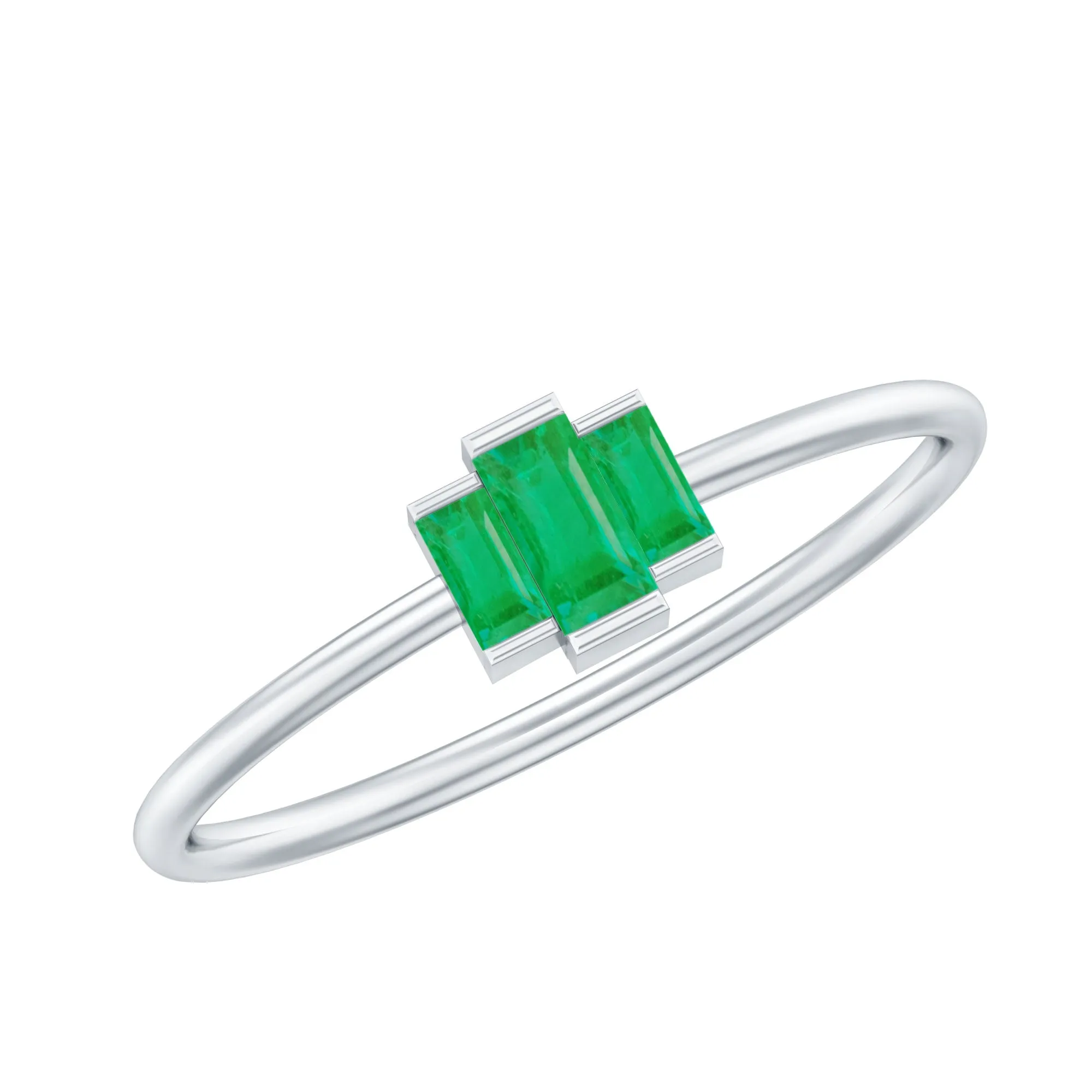 Bar Set Baguette Cut Emerald Three Stone Promise Ring in Gold