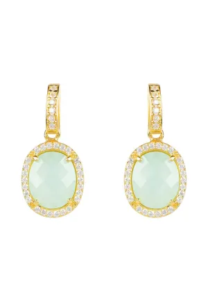 Beatrice Oval Gemstone Drop Earrings Gold Aqua Chalcedony
