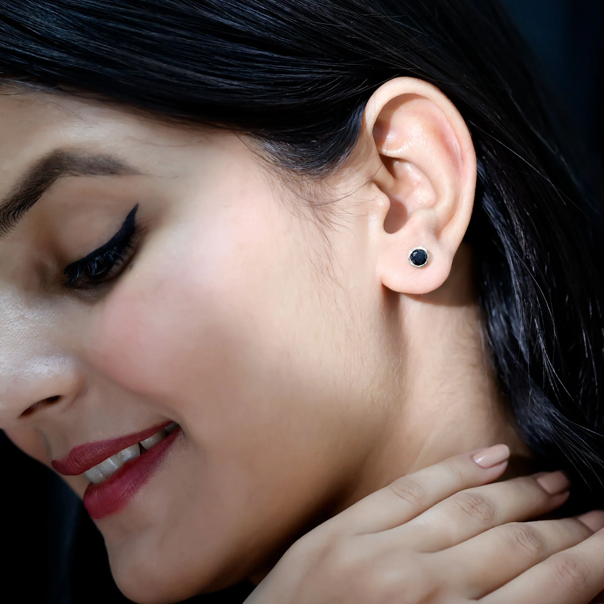 Bezel Set Created Black Diamond Solitaire Stud Earrings