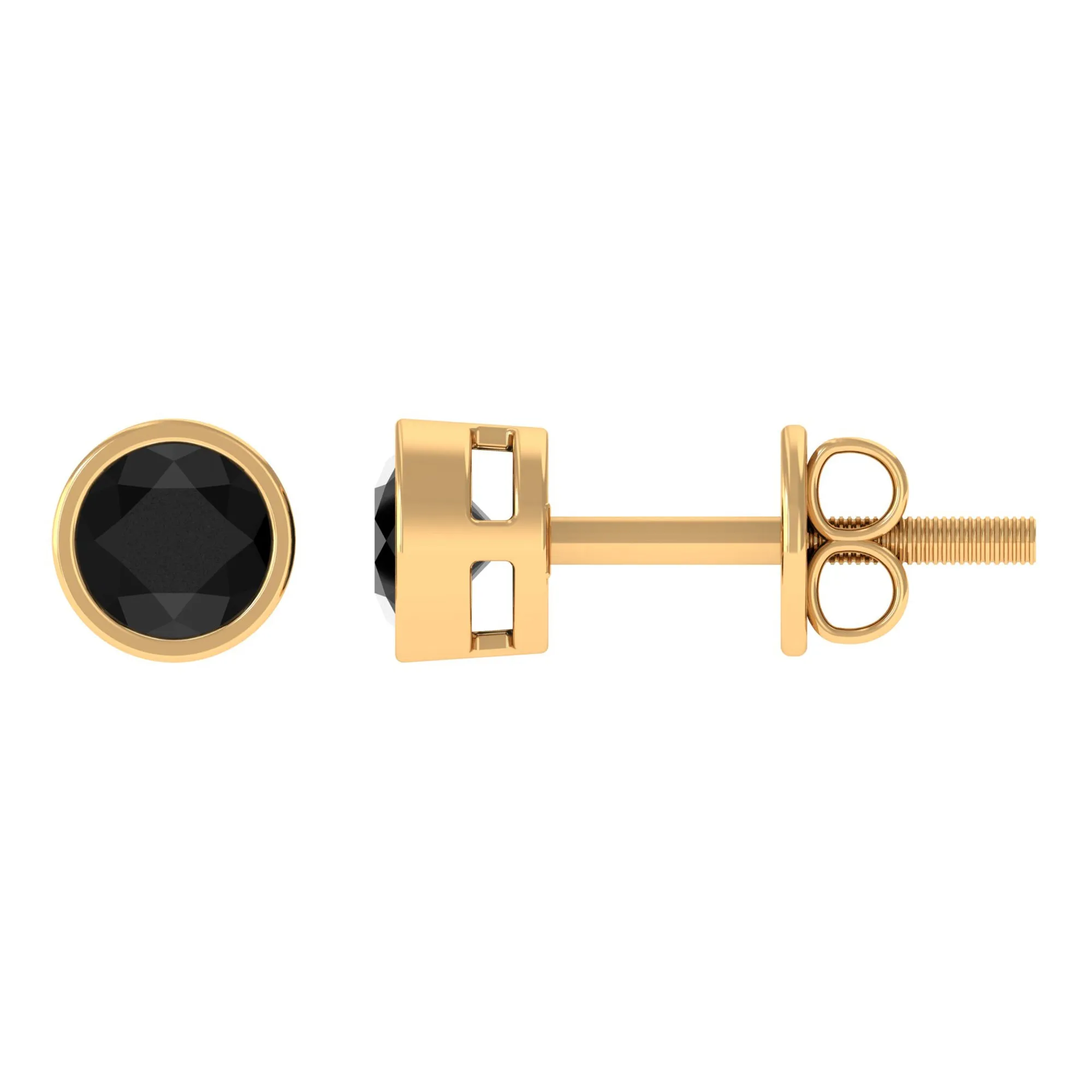 Bezel Set Created Black Diamond Solitaire Stud Earrings