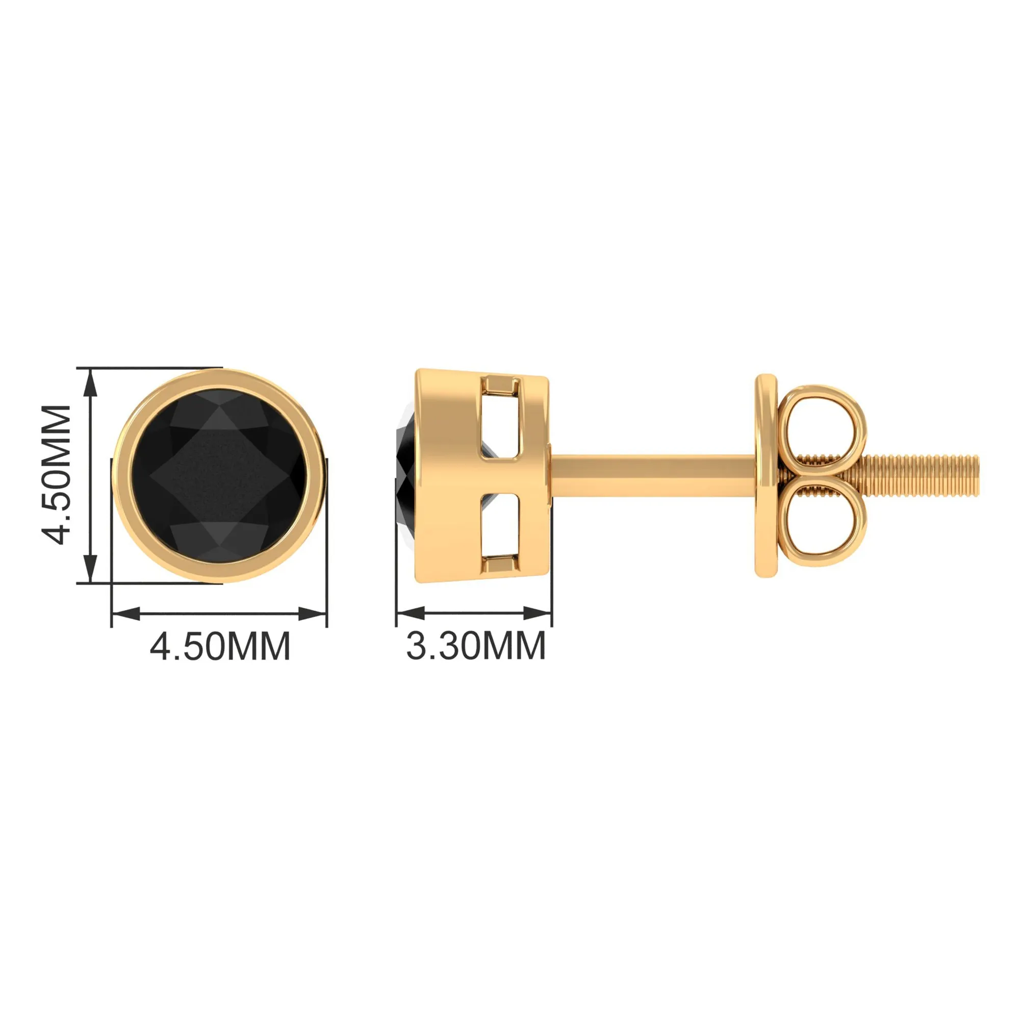 Bezel Set Created Black Diamond Solitaire Stud Earrings